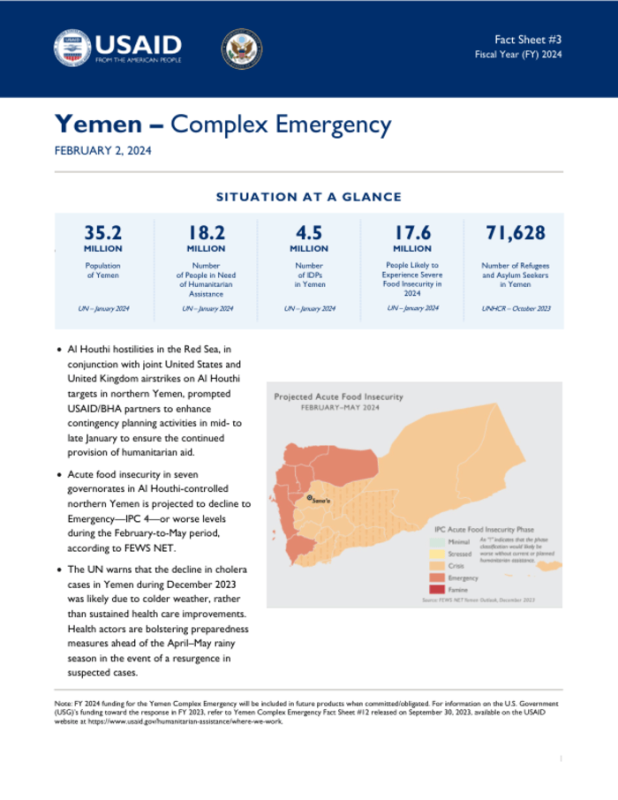 Yemen - Complex Emergency Fact Sheet #3, Fiscal Year (FY) 2024