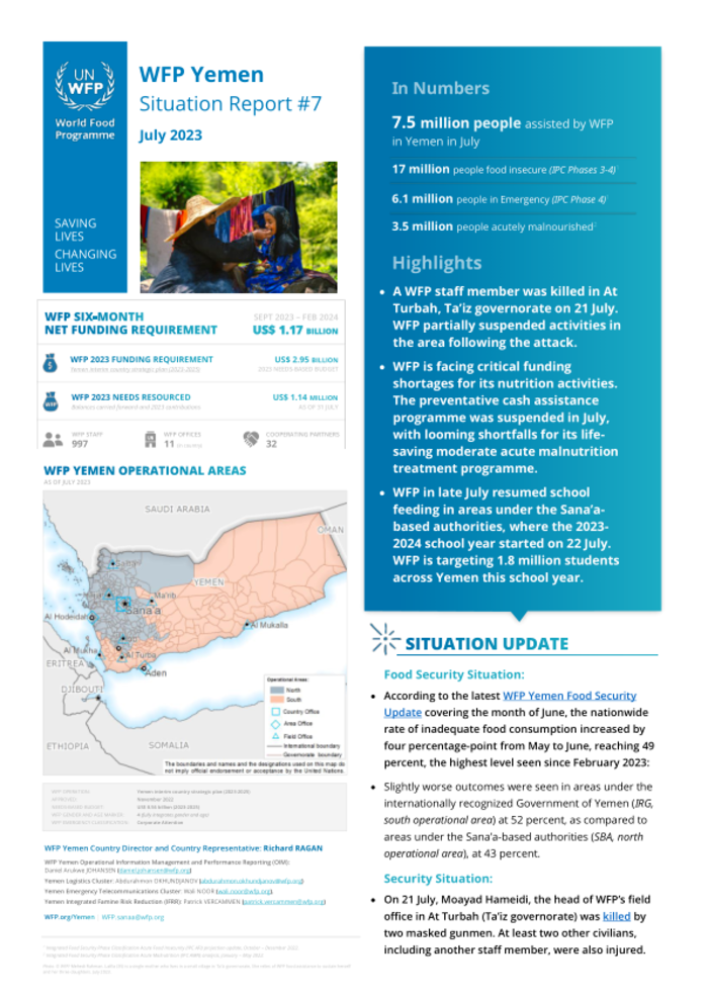 WFP Yemen Situation Report #7, July 2023