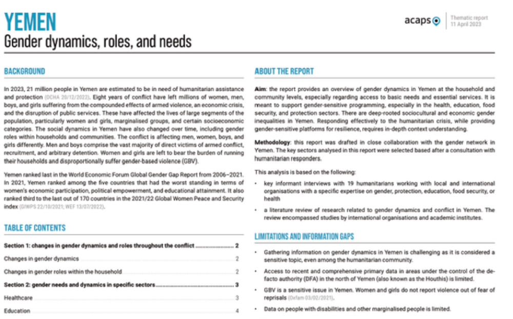 ACAPS Thematic Report - Yemen: Understanding the cycle of gender-based violence