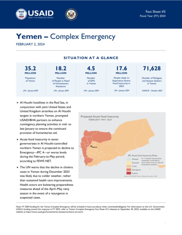 Yemen - Complex Emergency Fact Sheet #3, Fiscal Year (FY) 2024